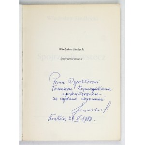SIEDLECKI W. - Spojrzenie wstecz. 1989. Dedykacja autora (prawnika i bibliofila)
