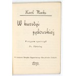 MARKS Karol - W kwestyi żydowskiej. Wstępem opatrzył Fr[anz] Mehring. London 1896. Al[eksander]...