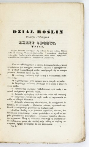 WITOWSKI Hipolit - Historya naturalna. T. 2: The department of plants (botany). Lviv 1850 [Printed by P. Piller]. 8, s. [4],...