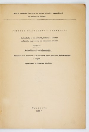 CIEŚLAK Tadeusz - Polish historical settlements. Materials on the residences, families and number of homesteading nobility in the eastern...