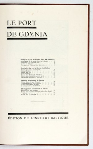 [GDYNIA]. Le port de Gdynia. Torun 1931; Institut Baltique. 8, p. 32. brochure.