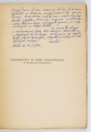PARADOWSKI Józef - Osadnictwo w ziemi chełmińskiej w wiekach średnich. With 4 maps. Lviv 1936. composition gł....