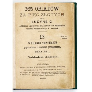 WIERCZAKIEWICZOWA L. - 365 obiadów za pięć złotych. 1883.