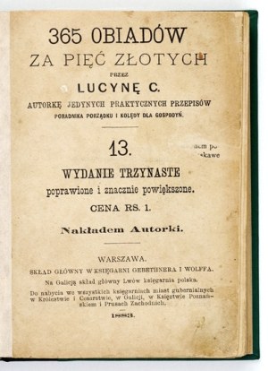 WIERCZAKIEWICZOWA L. - 365 dinners for five zlotys. 1883.