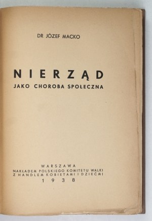 MACKO Józef - Rape as a social disease. Warsaw 1938. the Polish Committee for the Fight against Trafficking in Women and Children. 8, s. [...