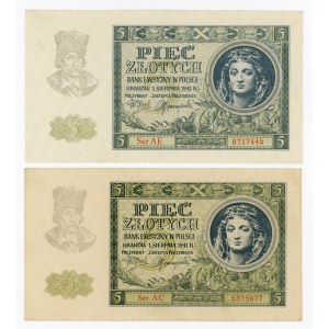 GG, a set of 5 gold 1941 AC and 5 gold 1941 AE. Total of 2 pcs. (130)