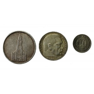 Niemcy, zestaw 20 fenigów, 2 marki i 3 marki, 1876-1938. Razem 3 szt. (691)