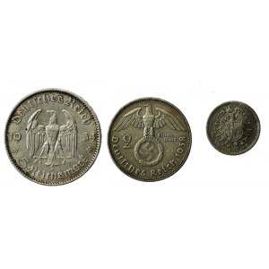 Niemcy, zestaw 20 fenigów, 2 marki i 3 marki, 1876-1938. Razem 3 szt. (691)