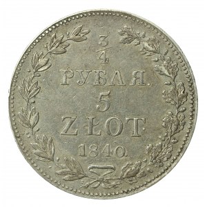Zabór rosyjski, Mikołaj I, 3/4 rubla=5 złotych 1840, Warszawa (727)