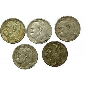 Second Republic, set of 2 gold 1934 Pilsudski. Total of 5 pcs. (817)