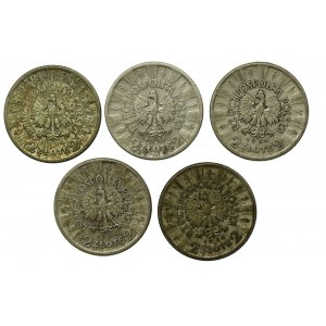 Second Republic, set of 2 gold 1934 Pilsudski. Total of 5 pcs. (817)