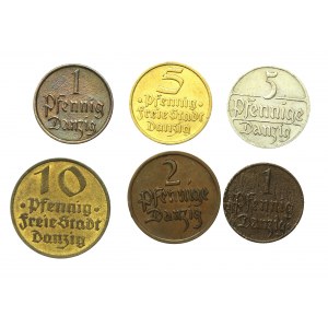 Wolne Miasto Gdańsk, zestaw 1, 2, 5 i 10 fenigów 1923-1937. Razem 6 szt. (822)