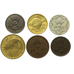Wolne Miasto Gdańsk, zestaw 1, 2, 5 i 10 fenigów 1923-1937. Razem 6 szt. (822)