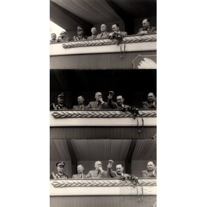 Communist Poland, circa 1955. - Photographs from the Celebration of the 38th Anniversary of the October Revolution: Bolesław Bierut, Józef Cyrankiewicz
