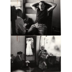 Polska, 1990 r. - Dwa Zdjęcia z Planu Filmu “Śmierć Dziecioroba”, Reż. Wojciech Nowak: Marek Kasprzyk, Anna Majcher, Krystyna Sznerr