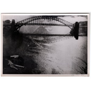 PRL, Lata 50-60., Warszawa - Fotografia Mostu Portowego w Sydney - Fotografia Prasowa z Notatką, Brytyjski Ośrodek Informacji w Warszawie (Późniejsza Odbitka)