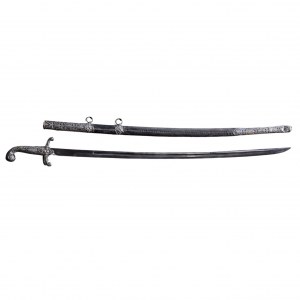 Turkish parade saber with silver handle and scabbard, 19th century in the kilij style.