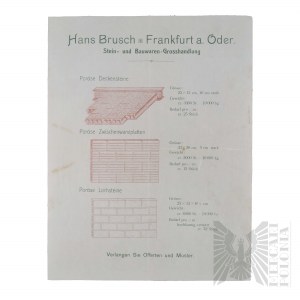 Niemcy- Ulotka Reklamowa Hans Brusch Hurtownik Materiałów Kamiennych i Budowlanych (Hans Brusch Frankfur a. Oder Stein- und Bauwaren - Grosshandlung) Frankfurt nad Odrą (Frankfurt a. Oder)