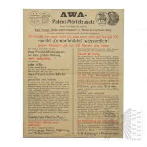 Niemcy- Ulotka Reklamowa Zaprawa Izolacyjna “Awa-Patent” A.W. Andernach Beuel Nad Renem (Beuel am Rhein)