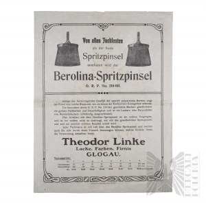 Niemcy - Ulotka Reklamowa Pędzel Natryskowy Berolina, Theodor Linke (Berolina-Spritzpinsel, Theodor Linke), Głogów (Glogau)
