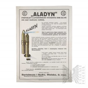 II RP - Plakat Reklamowy Pistolet Lutowniczy Aladyn, Bartelmuss i Suchy, Bielsko