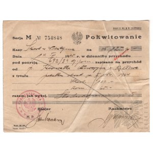 II RP - Pokwitowanie Kasy Krajowej w Wolsztynie z 14.04.1925 r.