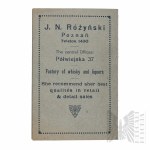 II RP- Ulotka Adresowa J.N. Różyński Fabryka Wódek i Likierów Trójjęzyczna Język Polski Język Francuski Język Angielski Poznań