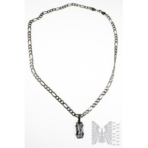 Massive Halskette mit rechteckigen weißen Zirkonia, Panzergeflecht, 925 Silber