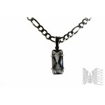 Massive Halskette mit rechteckigen weißen Zirkonia, Panzergeflecht, 925 Silber