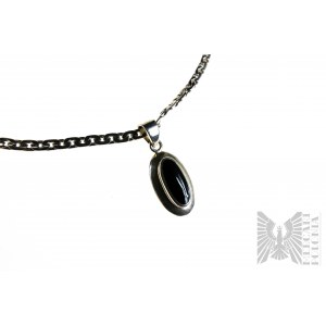 Oval Necklace with Black Onyx, Armor Braid, 925 Silver