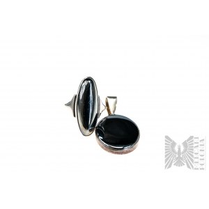 Set aus Ring und Anhänger mit Hämatit, Silber 925