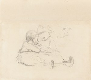 Józef Chełmoński (1849 Boczki k. Łowicza - 1914 Kuklówka), Szkic dzieci (recto) / Siedzące dzieci (verso)