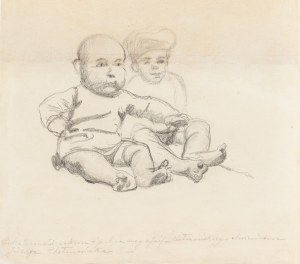 Józef Chełmoński (1849 Boczki k. Łowicza - 1914 Kuklówka), Szkic dzieci (recto) / Siedzące dzieci (verso)
