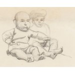 Józef Chełmoński (1849 Boczki presso Łowicz - 1914 Kuklówka), Schizzo di bambini (recto) / Bambini seduti (verso)