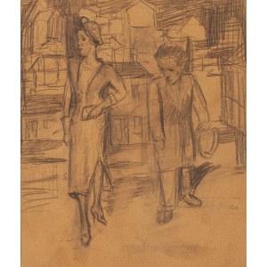 Bruno Schulz (1892 Drohobycz - 1942 Drohobycz), Para na ulicy (Autoportret), lata 30. XX w.