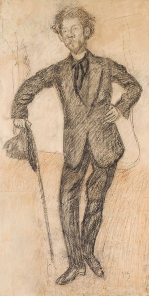 Jacek Mierzejewski (1883 Sosnowiec - 1925 Otwock), Portret mężczyzny z kapeluszem i laską