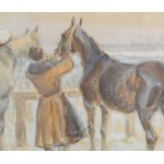 Jan Erazm Kotowski (1885 Opatowiczki near Pinczow - 1960 Milanowek), Men by the horses
