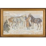 Jan Erazm Kotowski (1885 Opatowiczki near Pinczow - 1960 Milanowek), Men by the horses