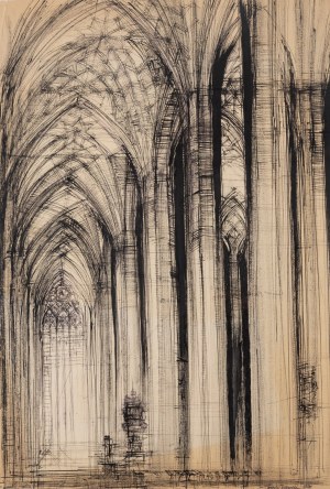 Henryk Dąbrowski (1927 Warszawa - 2006 Warszawa), Wnętrze Bazyliki Mariackiej w Gdańsku, 1975