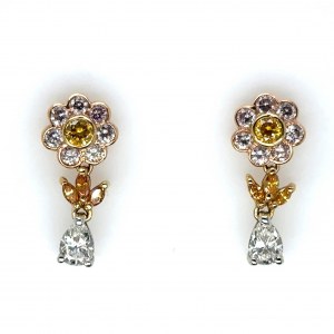 EARRINGS IN 18K YELLOW GOLD 6.46 GR - FLOWER WITH DIAMONDS - HR1003