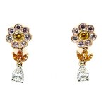 EARRINGS IN 18K YELLOW GOLD 6.46 GR - FLOWER WITH DIAMONDS - HR1003