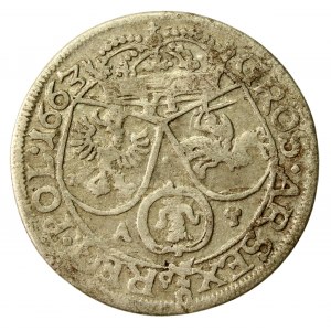 Jan II Kazimierz, Szóstak 1663 A-T, Kraków. Obwódki na aw. i rew. (631)