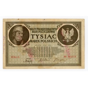 II RP, 1.000 marek 1919 III Ser. B - BEZ WARTOŚCI (387)