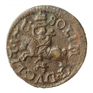 Jan II Kazimierz, szeląg 166(?), brak ostatniej cyfry daty. Kropka po 166. Ciekawy (877)