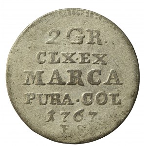 Stanisław August Poniatowski, 2 grosze srebrne (półzłotek) 1767 FS, Warszawa (968)