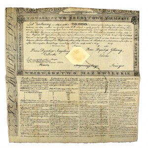 Towarzystwo Kredytowe Ziemskie w Warszawie; List zastawny na 20.000 złotych, 1825 (1092)