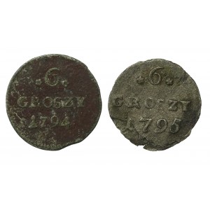 Stanisław August Poniatowski, zestaw 6 groszy 1794 i 1795. Razem 2 szt. (467)