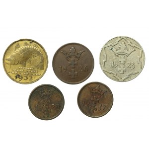 Wolne Miasto Gdańsk, zestaw 1, 2 i 10 fenigów 1923-1937. Razem 5 szt. (472)