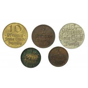 Wolne Miasto Gdańsk, zestaw 1, 2 i 10 fenigów 1923-1937. Razem 5 szt. (472)
