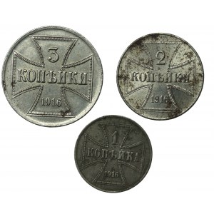 Ober-Ost, zestaw, 1,2 i 3 kopiejki 1916. Razem 3 szt. (473)